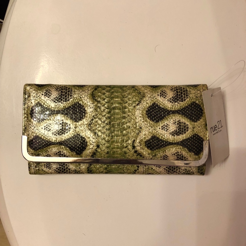 Rue 21 green snakeskin wallet.